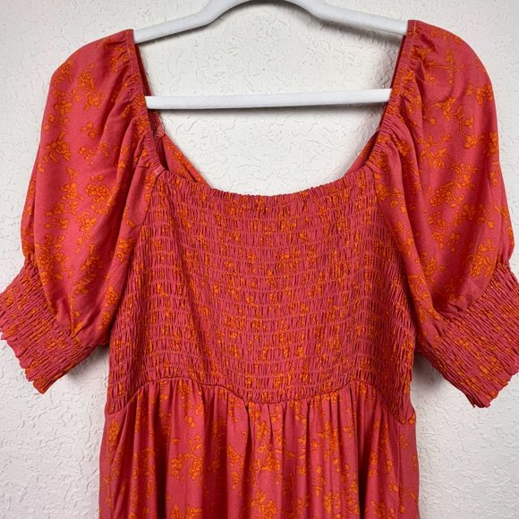 MIMI CHICA Womens L Scoop Neck Floral Smocked Sleeves Dress Pockets - Picture 5 of 9